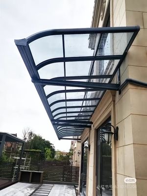 Toldo de lámina sólida de policarbonato con marco de aluminio DIY personalizable para necesidades al aire libre en azul